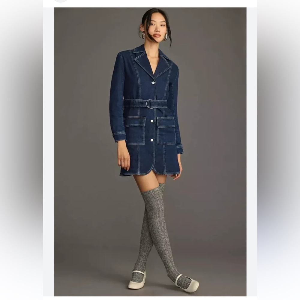 Anthropologie Pilcro Dark‎ Blue Denim Blazer dress size medium